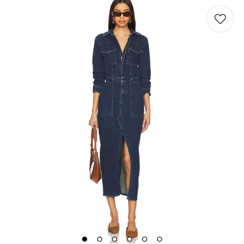 GOOD AMERICAN Fit For Success Long Sleeve Midi denim Dress
